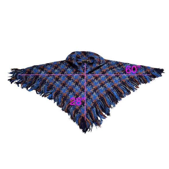 70s Vintage Wool Sweater Cape Arolan Kutomo Finland Boho Hippie Fringe Plaid. - Picture 13 of 13